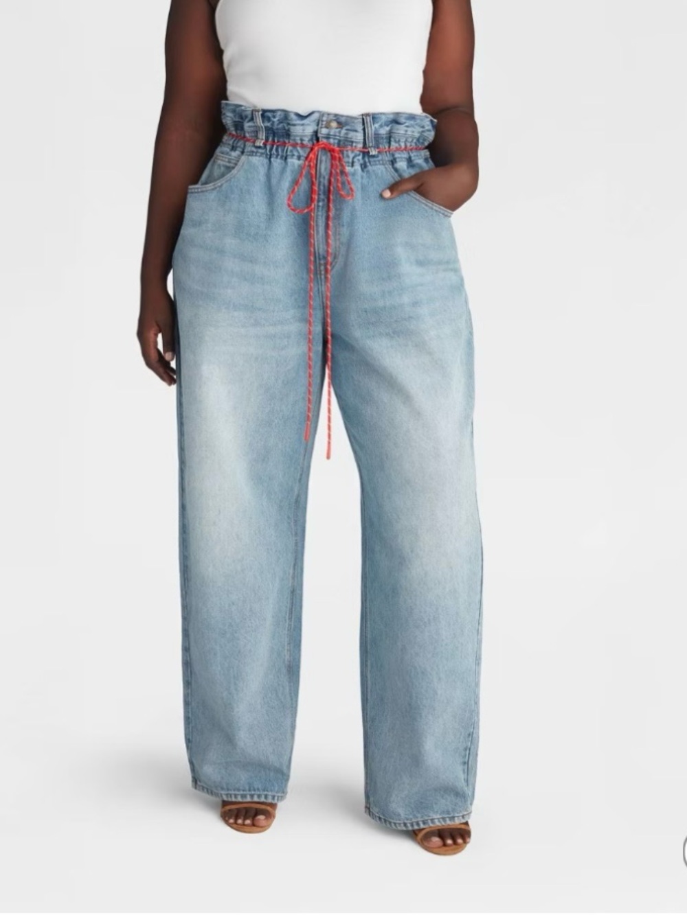 KBB by Kahlana Barfield Brown Light Wash Paperbag Waist Jeans with Drawstring - Picture 2 of 6
